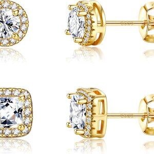 Sterling Silver Gold Plated Hypoallergenic Stud Earrings, 6mm-10mm with Cubic Zi